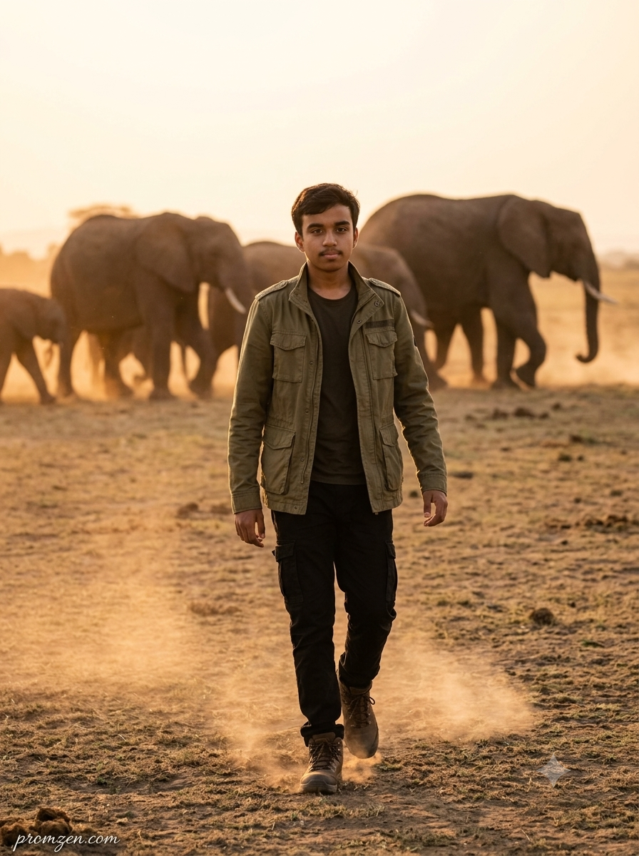 A boy with Elephants AI image